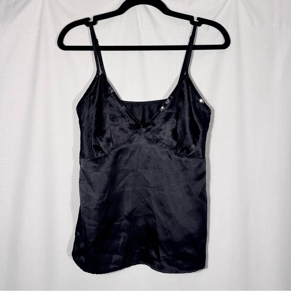 Vintage Le Club des Createurs de Beauté Satin Camisole w/ Black Sequin Trim